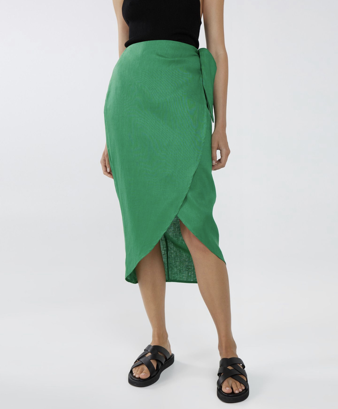 Tie side 100% linen skirt