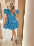  Severine Tiered Mini Dress in Sky Blue Size 16