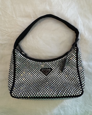 Prada Re-Edition Satin mini-bag with crystals. RRP $3,650
