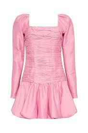 Bon Pink Bijou Ruched Long Sleeve Mini Dress - Size 10 AU