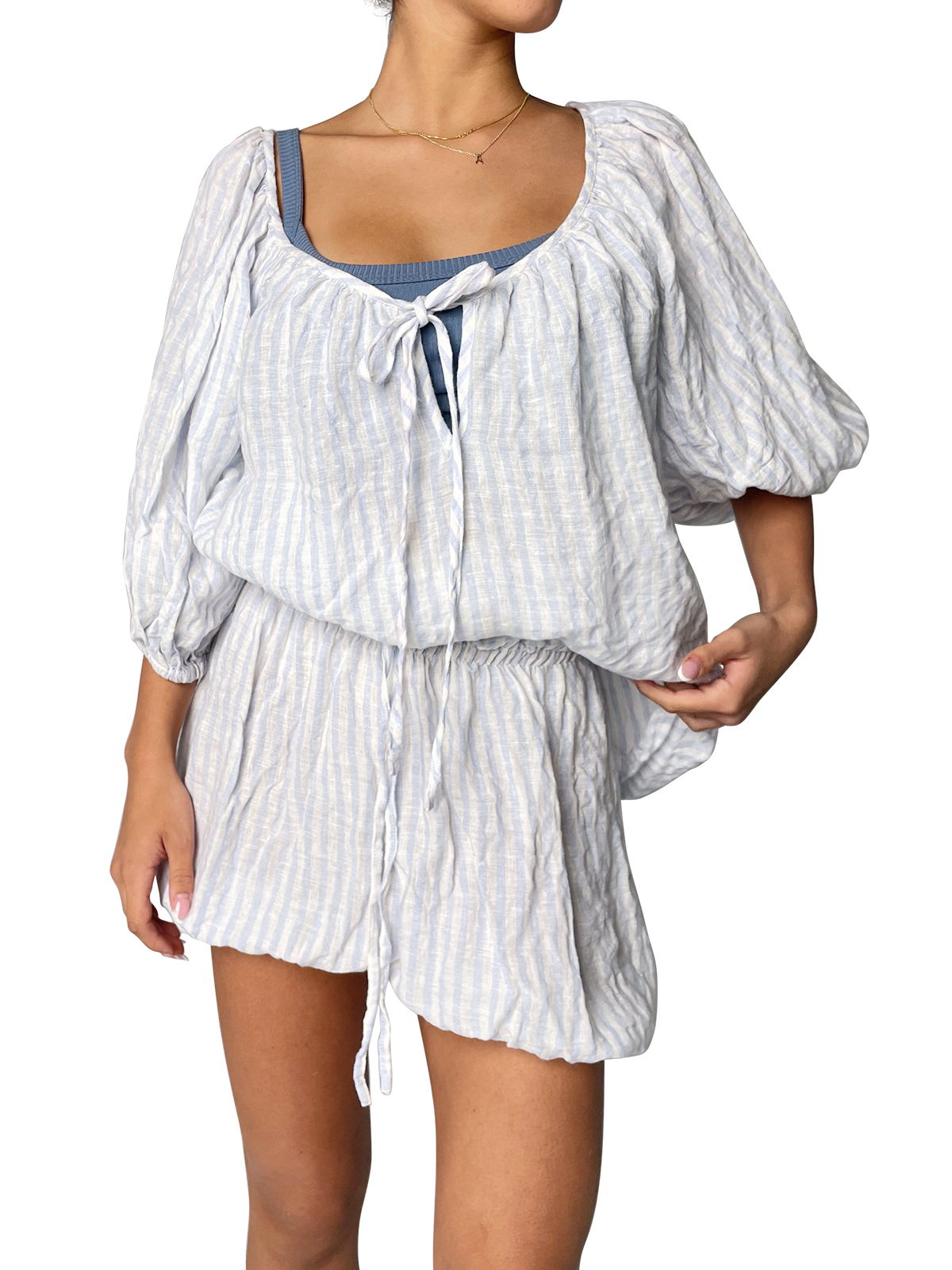 Stripped White and Baby Blue Top