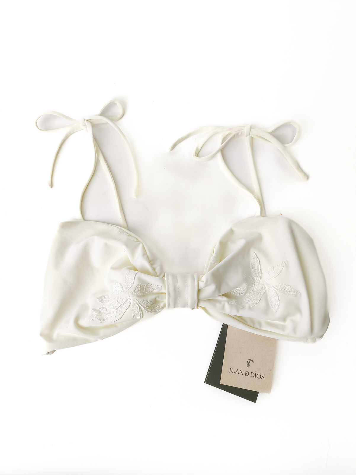 White Swimsuit Top with Embroidery