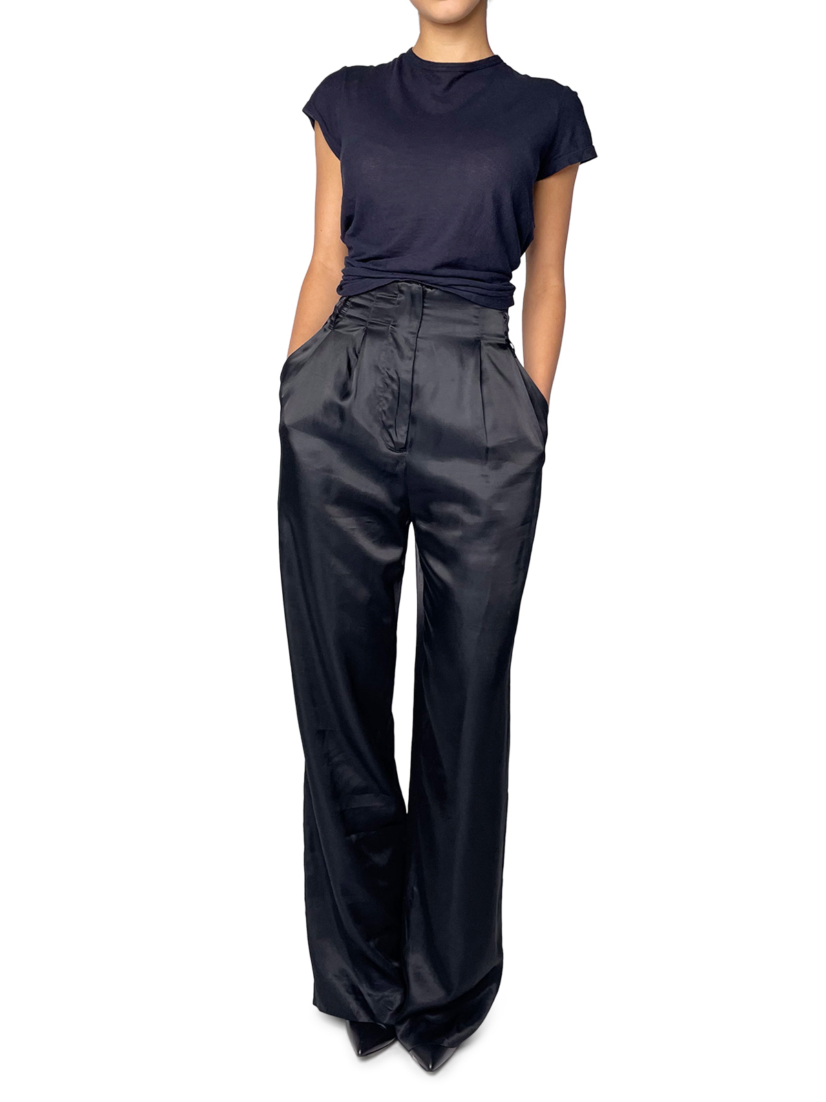 Black Silk Tailored Dress Pants 
