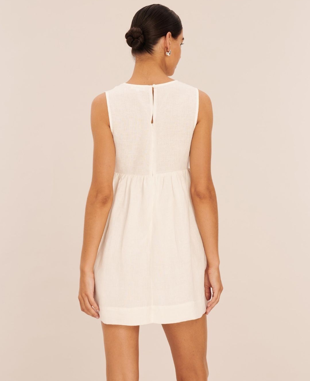 Linen Soft Gathered Tie Front Mini Dress 