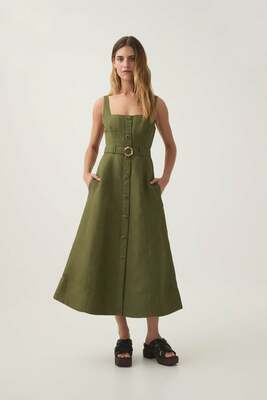 knee length dresses for ladies Blake Utility Midi Dress-KHAKI / 4