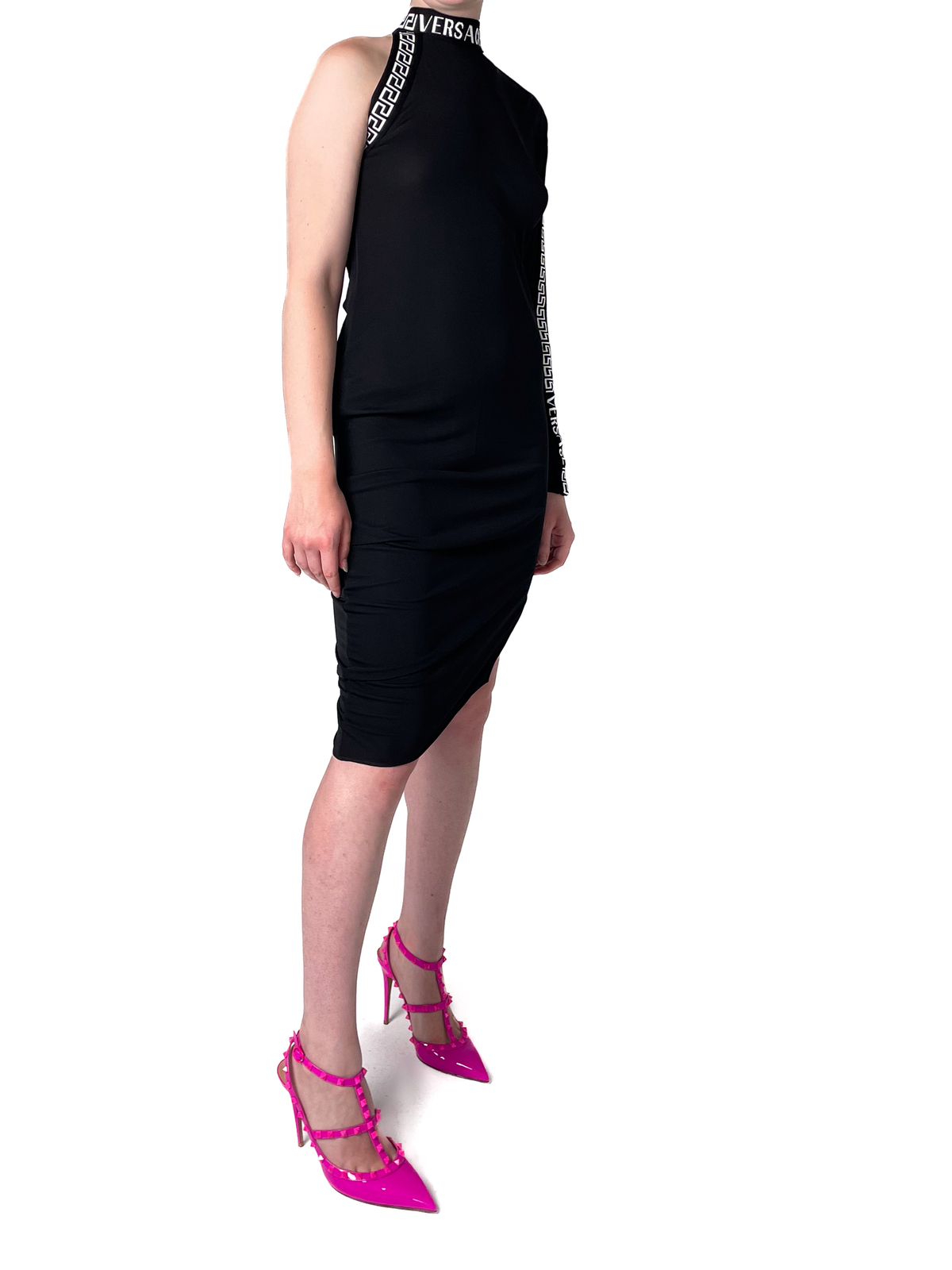 Black One Long Sleeve Jersey Dress With White Trim