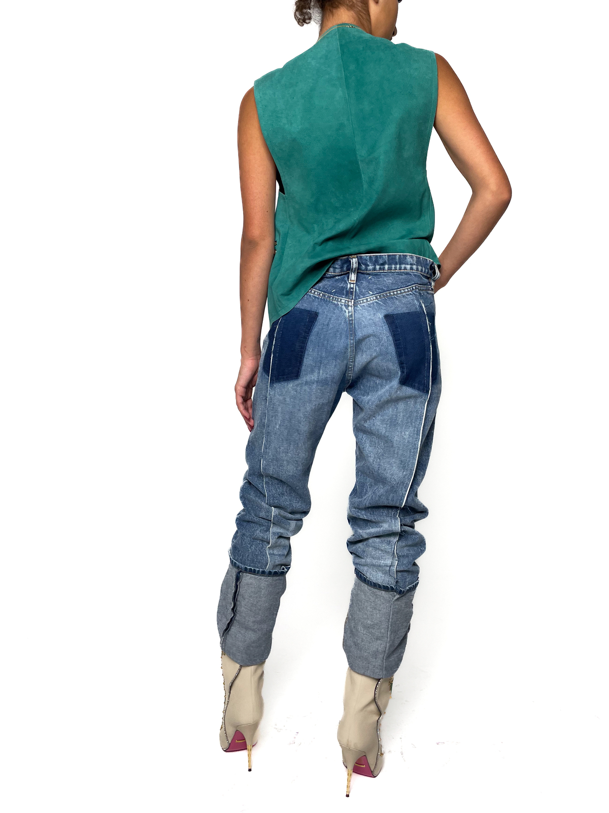 Green Suede Waistcoat With Silver Stud Details