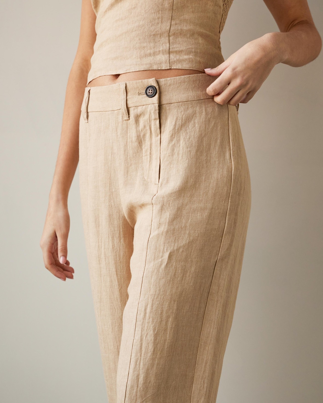Linen Asymmetric Button Detail Pants