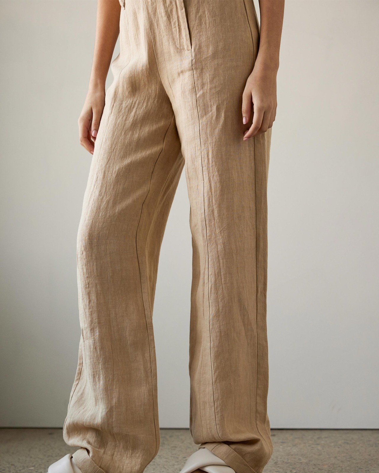 Linen Asymmetric Button Detail Pants