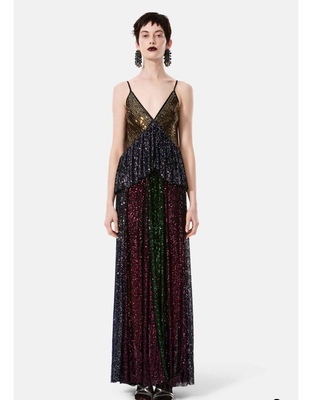 unforgettable romance sequin dress Amoris -T101 Fully Sequin V-Neck Long Sheath Gown XL / NAVY