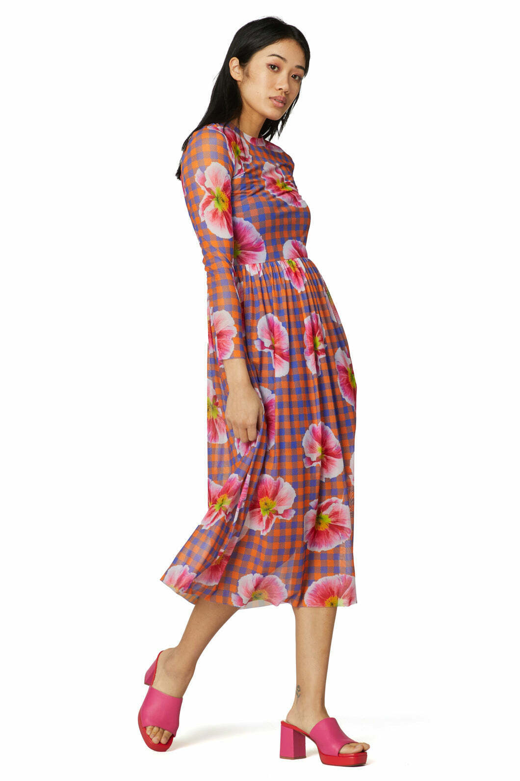 Gingham Poppy Mesh Dress