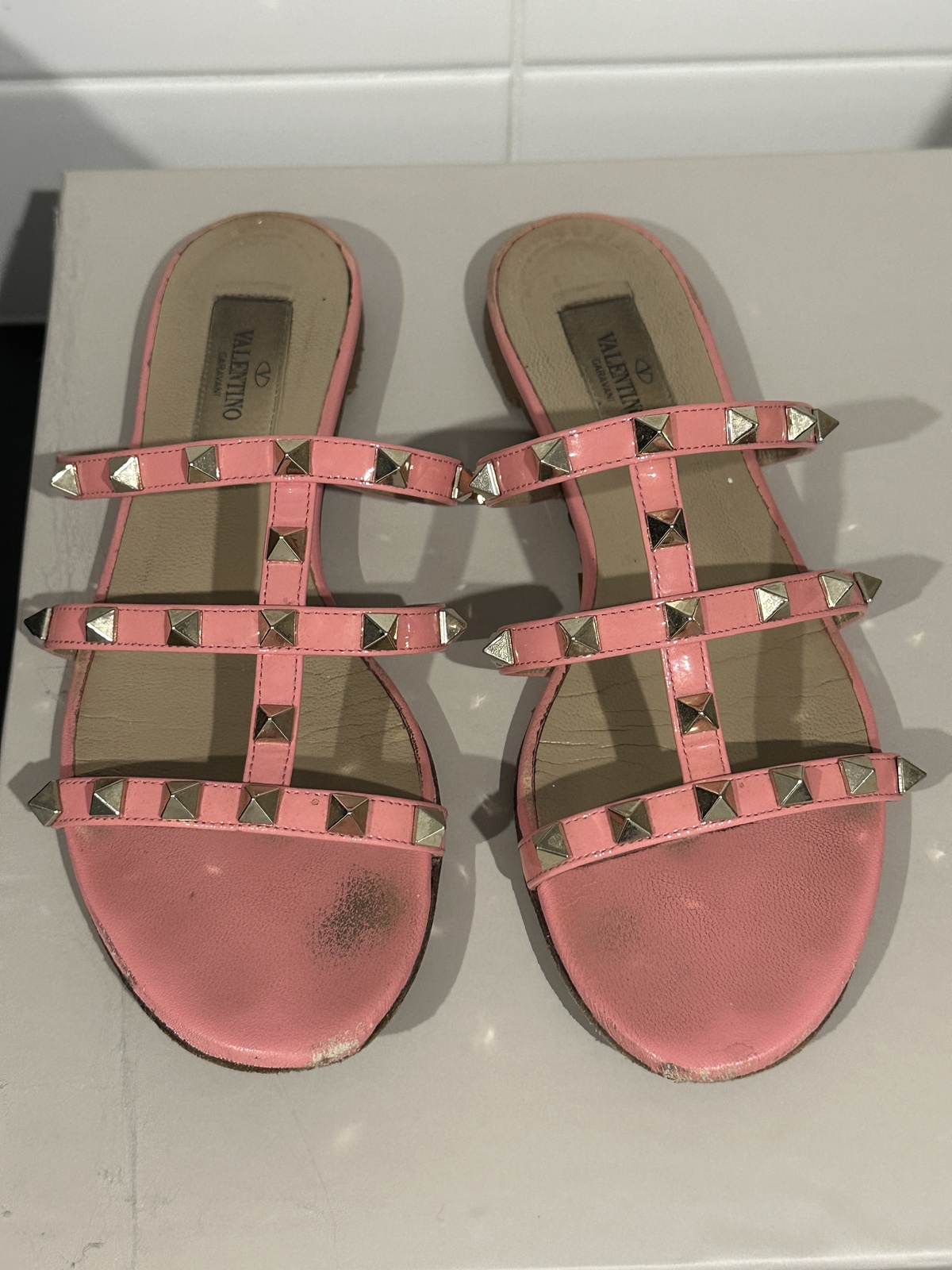 Pink rock stud slip on sandals 