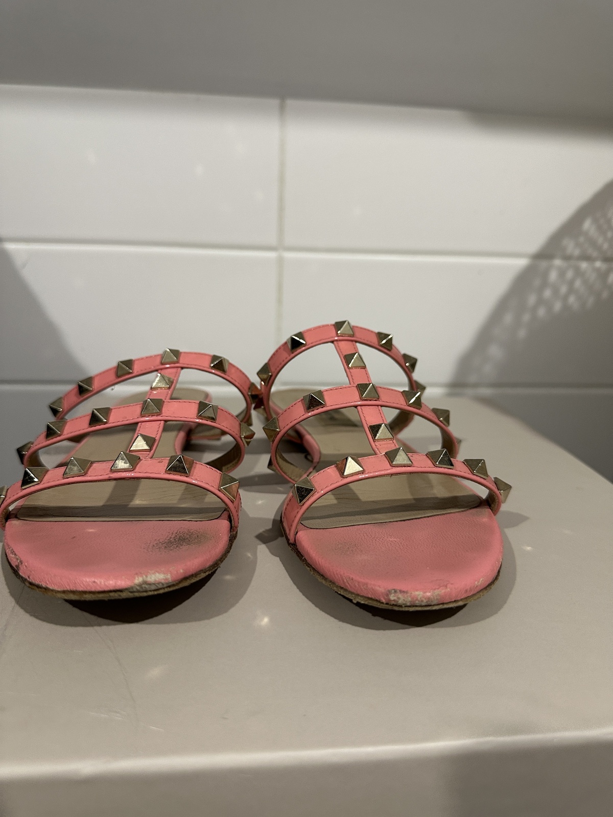 Pink rock stud slip on sandals 