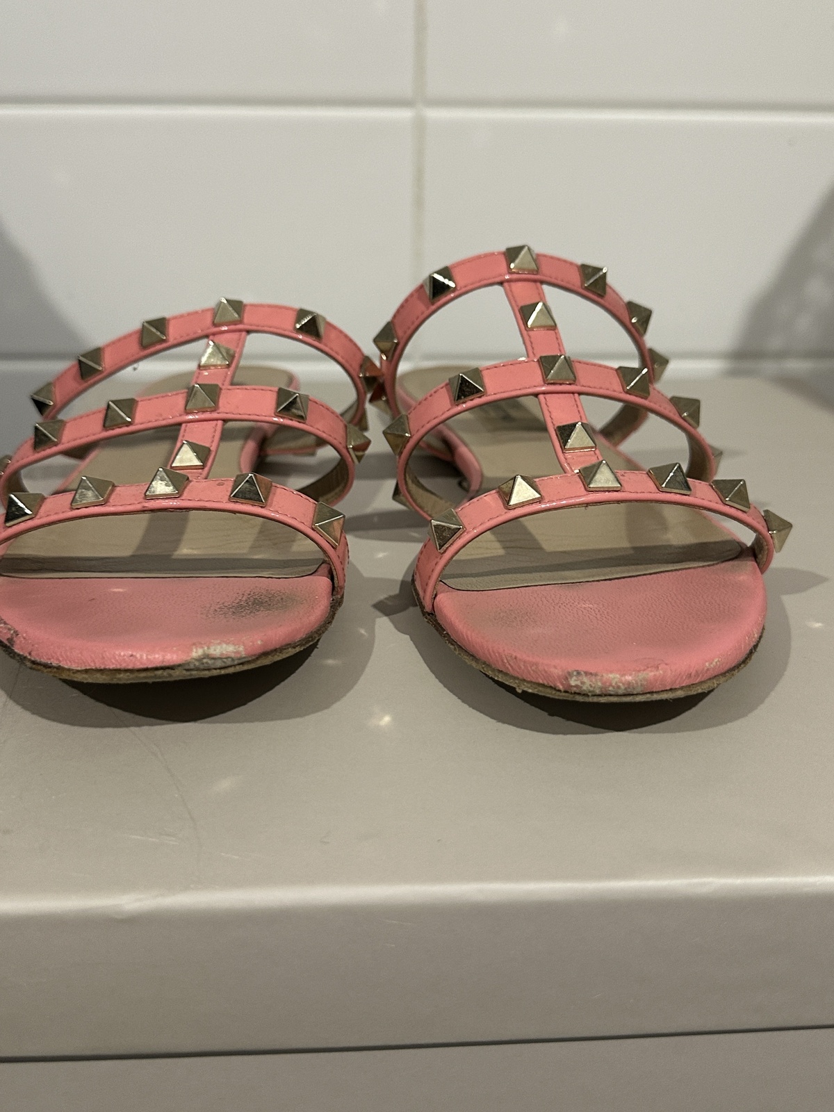 Pink rock stud slip on sandals 