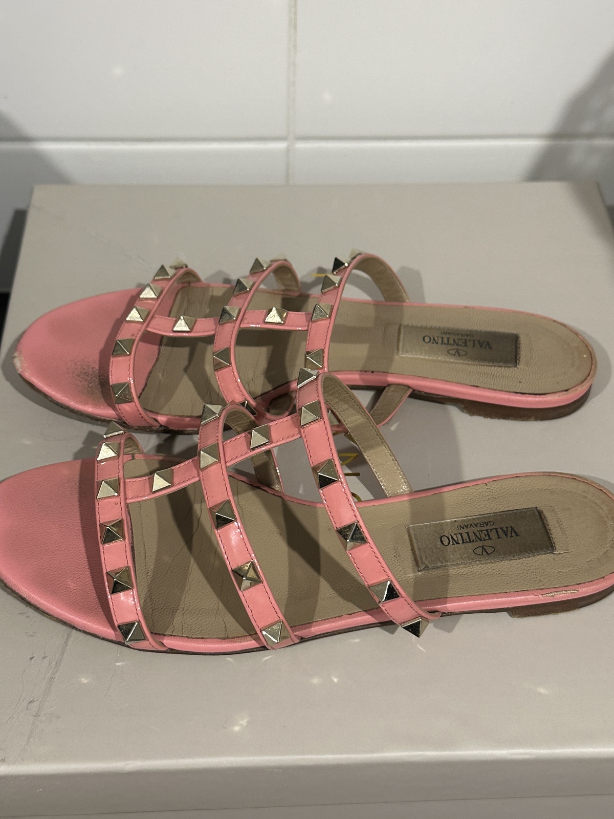 Pink rock stud slip on sandals 