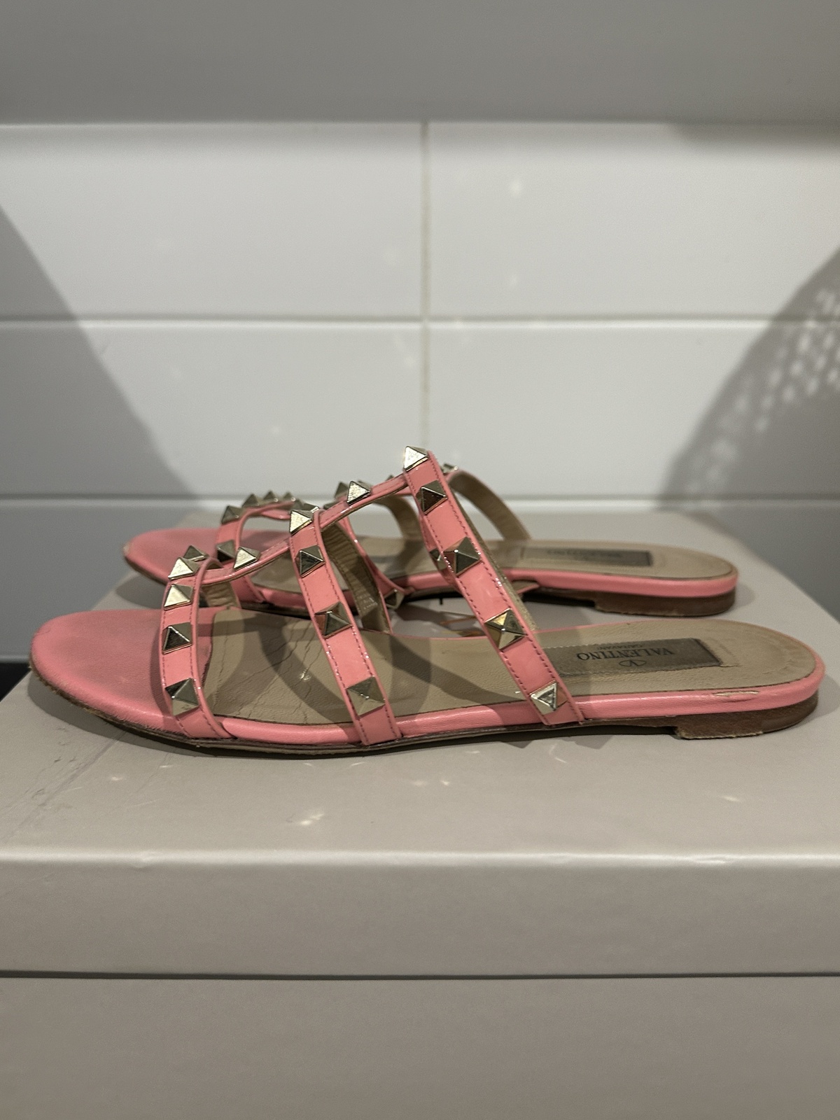 Pink rock stud slip on sandals 