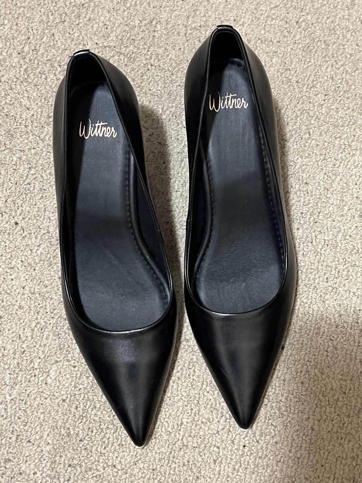 Pearl Black Leather Block Heel Pump