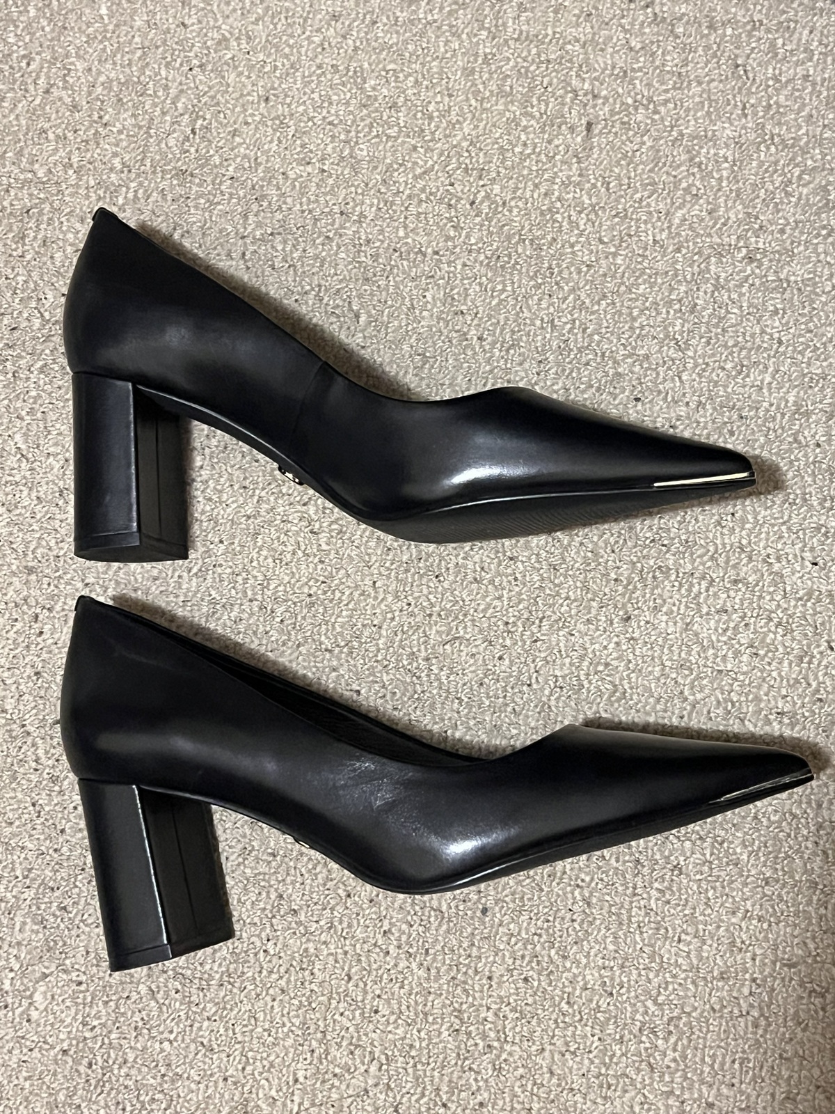 Pearl Black Leather Block Heel Pump