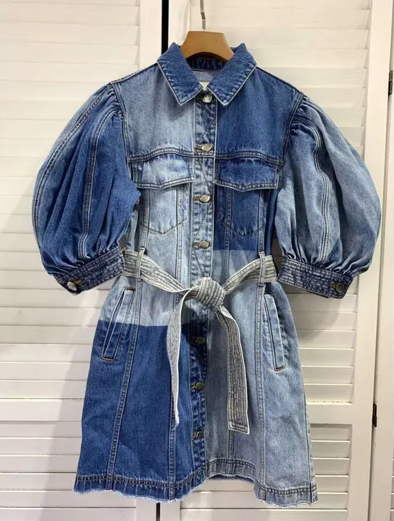 puff sleeved denim mini dress size 8