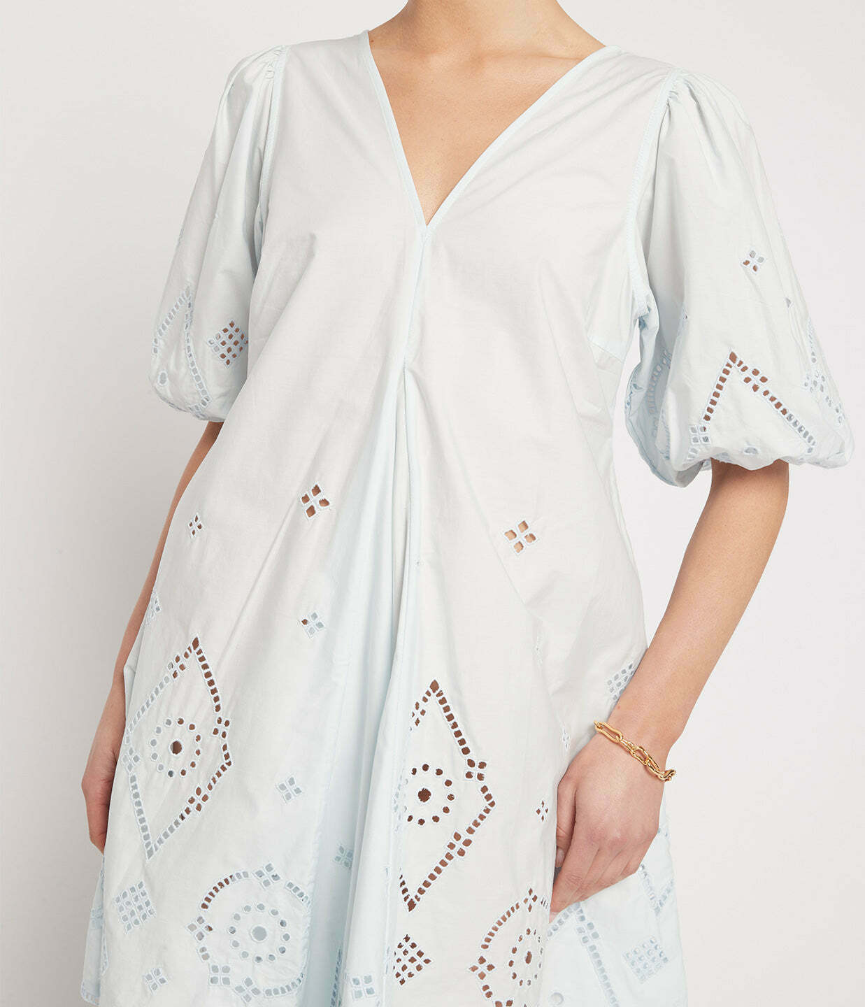 Broderie Anglaise Puff Sleeve Mini Dress in Illusion Blue