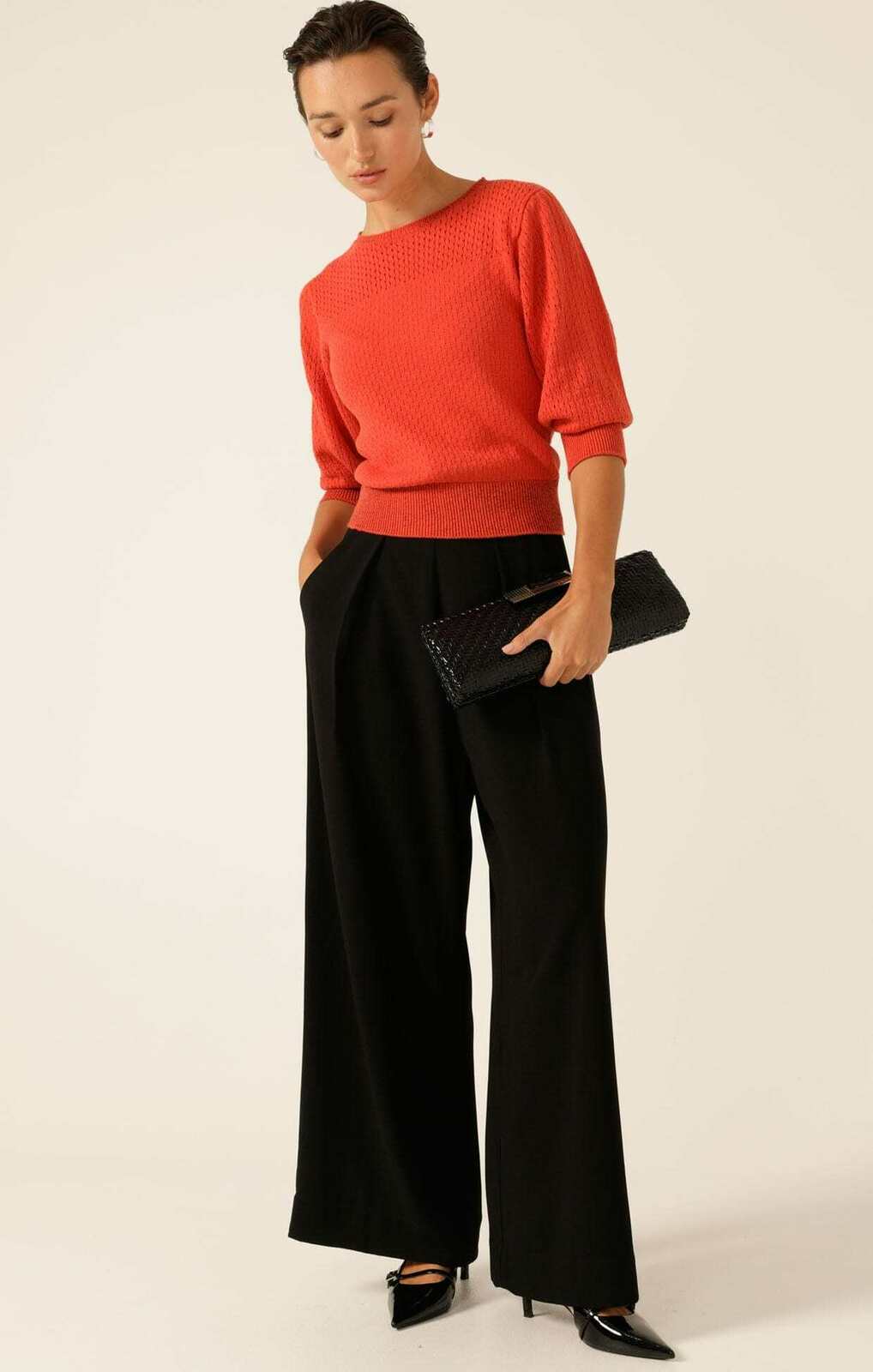 3/4 SLEEVE RIPPLE KNIT TOP IN BURNT ORANGE