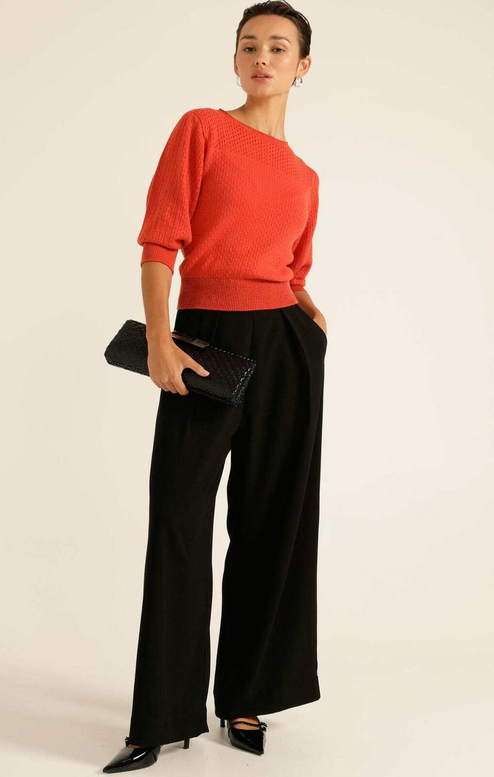 3/4 SLEEVE RIPPLE KNIT TOP IN BURNT ORANGE