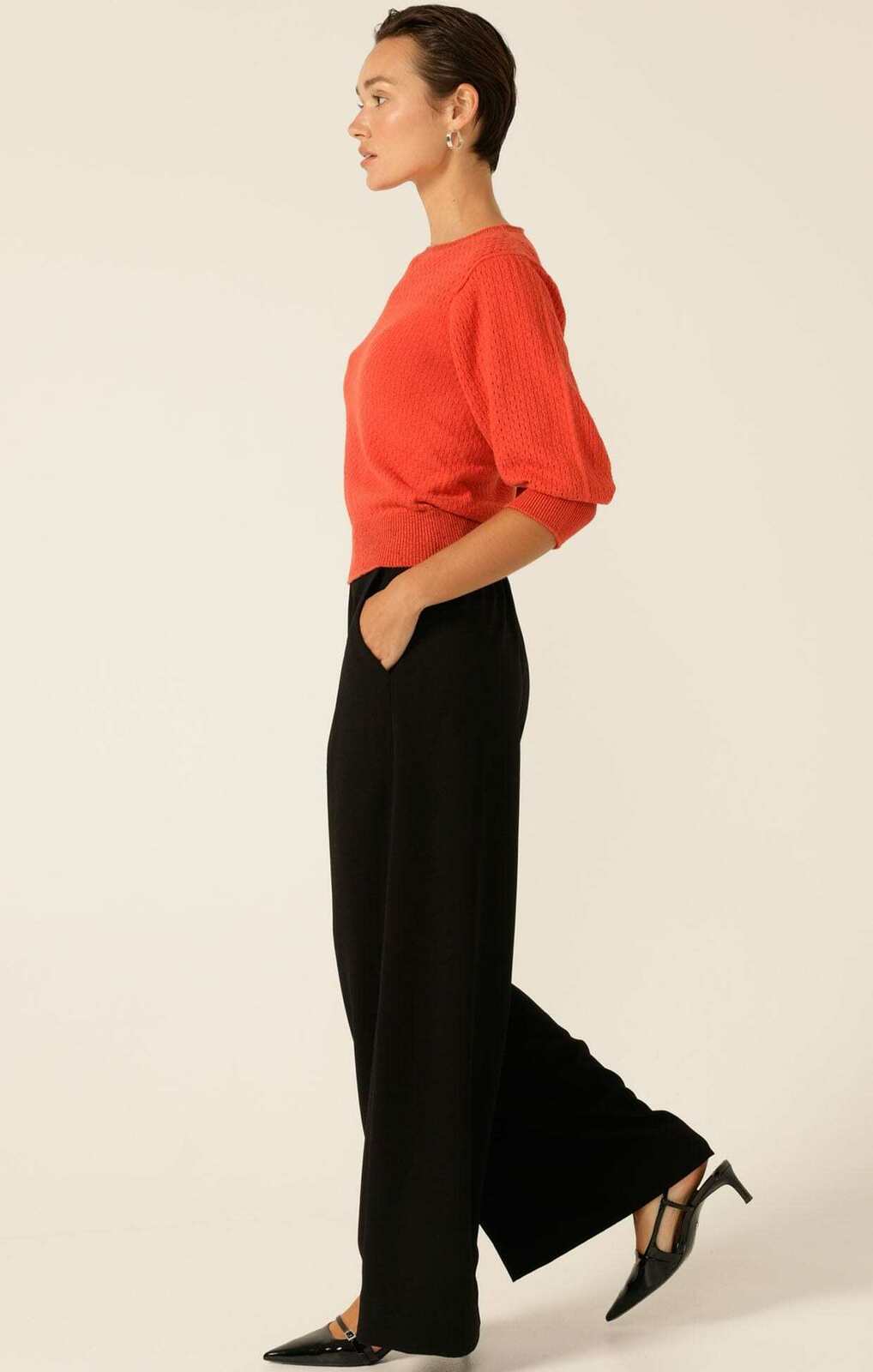 3/4 SLEEVE RIPPLE KNIT TOP IN BURNT ORANGE