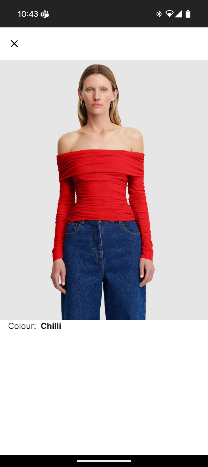 Red off the shoulder top - long sleeve, dressy, mesh 