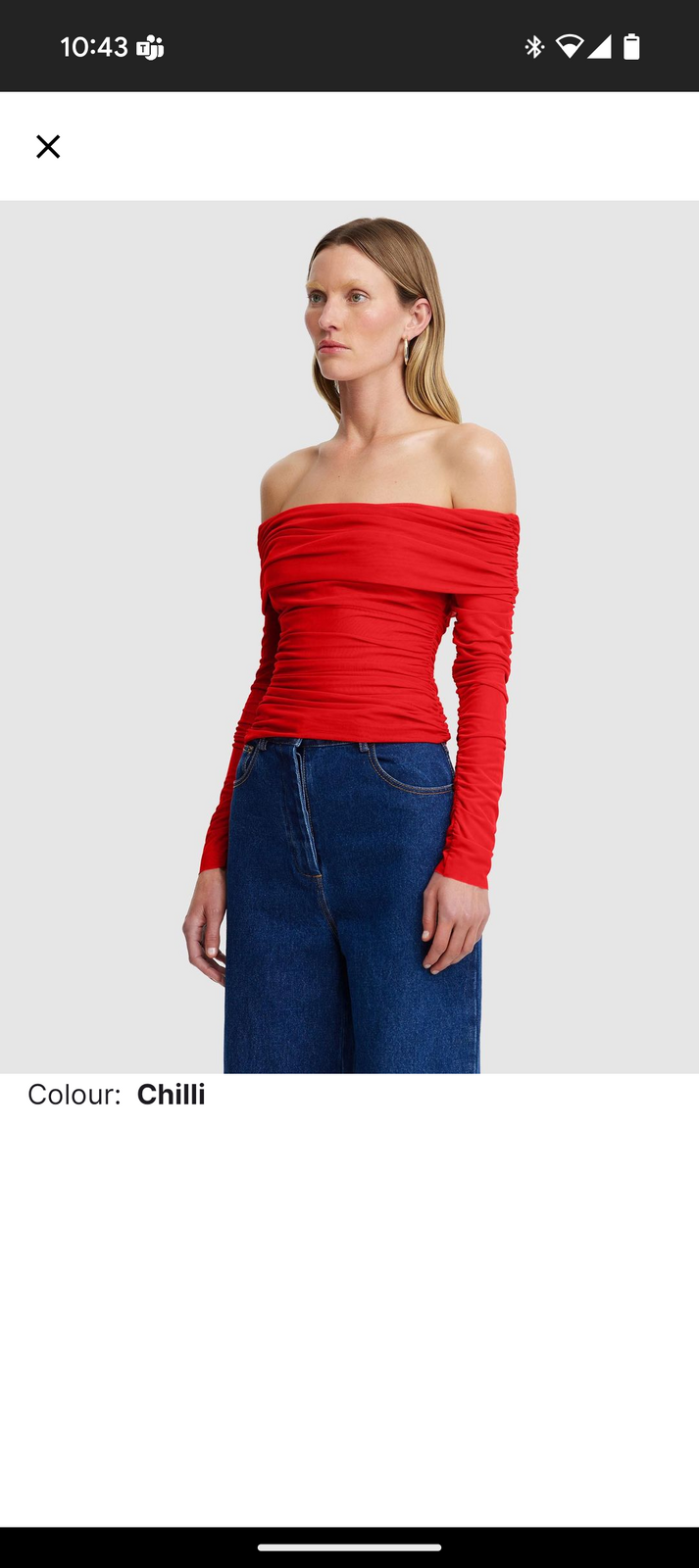 Red off the shoulder top - long sleeve, dressy, mesh 