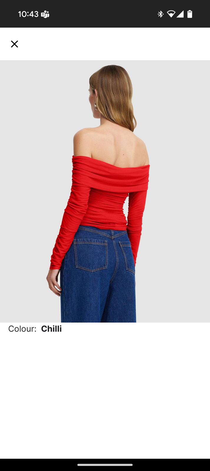 Red off the shoulder top - long sleeve, dressy, mesh 
