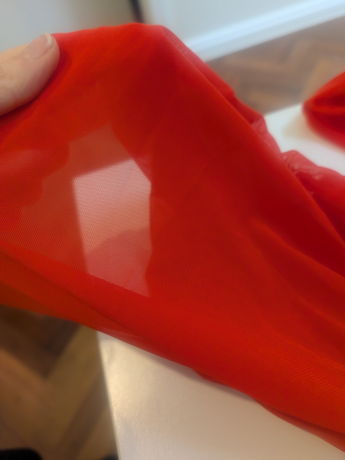 Red off the shoulder top - long sleeve, dressy, mesh 