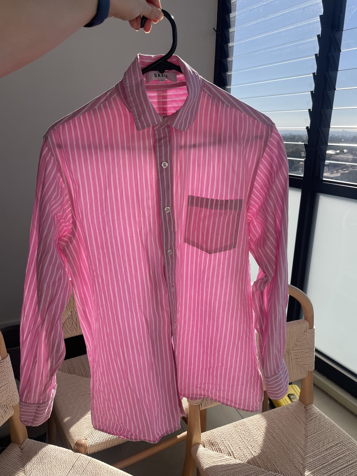 Your Dads Oversized Shirt - Pink Pinstripe Button Up