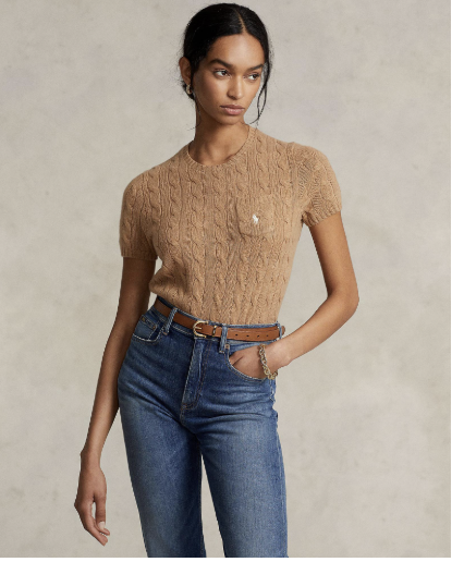 Cable Wool-Cashmere Short-Sleeve Sweater - ICONIC EXCLUSIVE Polo Ralph Lauren  Camel colour, barely worn.