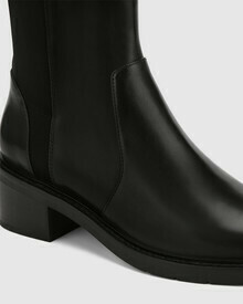 Baniska Black Leather and Neoprene Knee High Boot