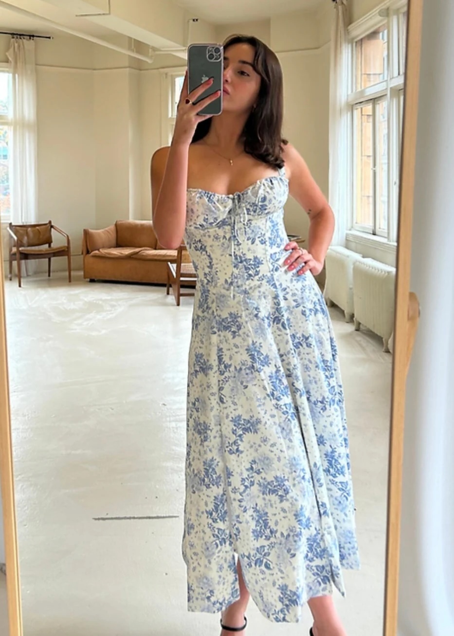 Carmen Midi Blue Print Bustier Size XS