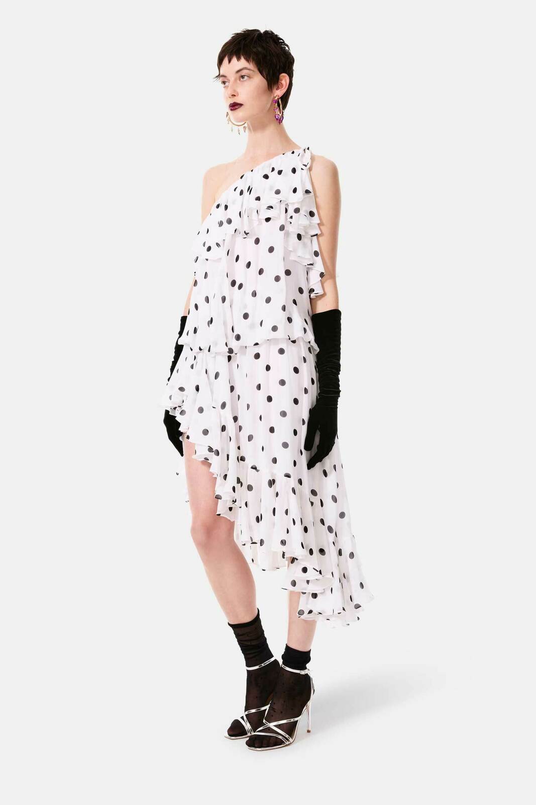 cosmic one shoulder frill dress