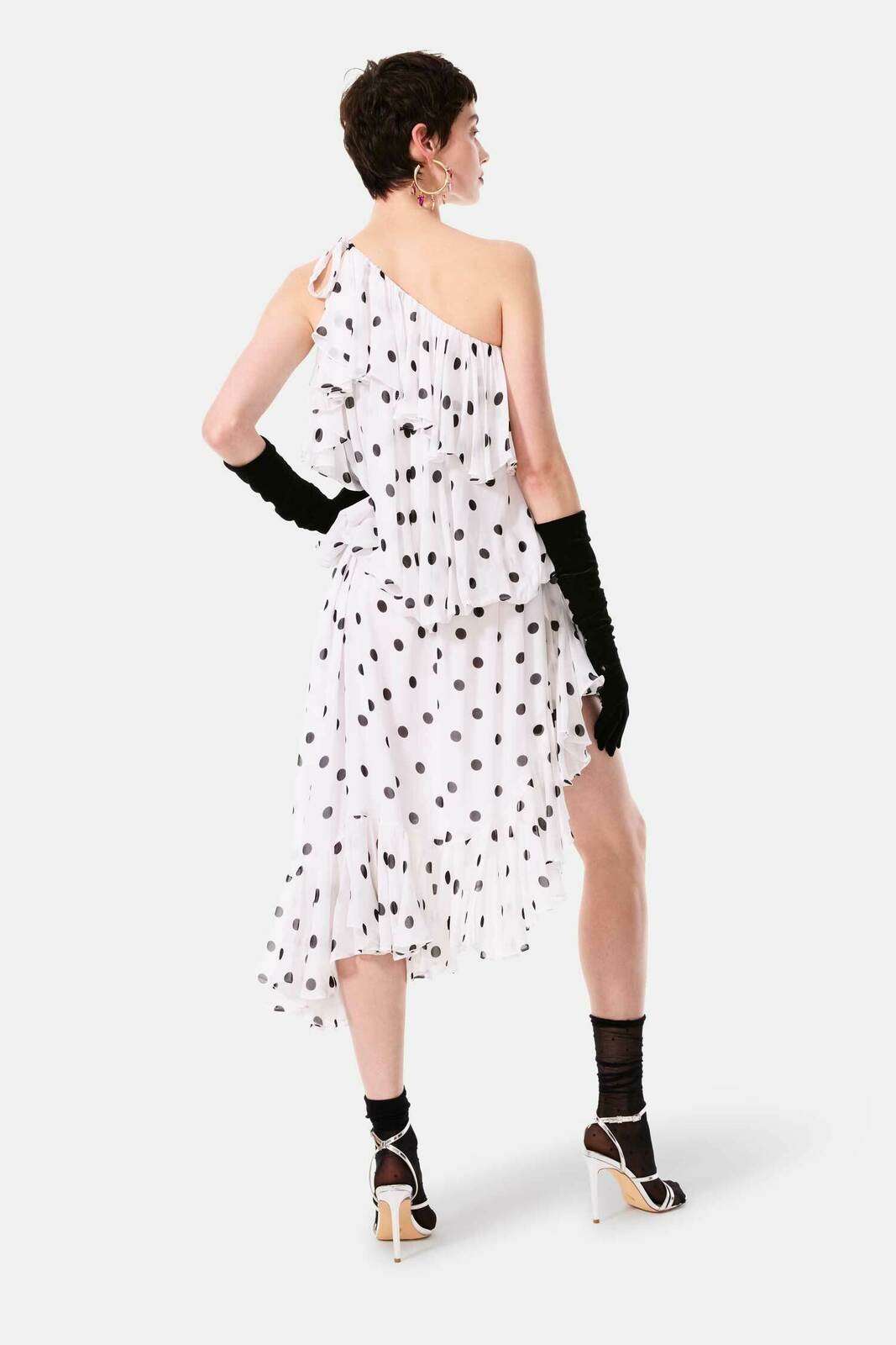 cosmic one shoulder frill dress