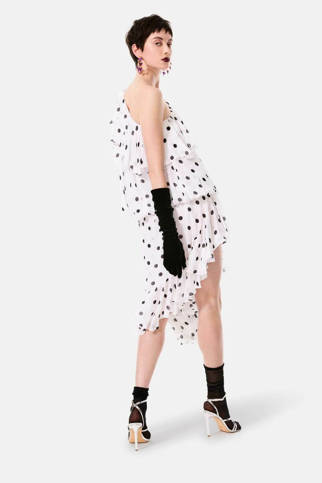 cosmic one shoulder frill dress