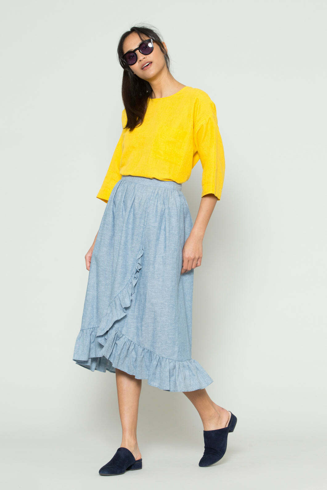 Chambray Frill WrapSkirt