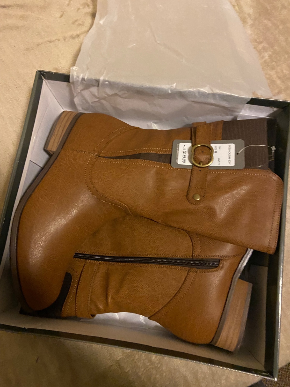 Elastic Side Flat Mid Ankle Boot. Size 11 BROWN