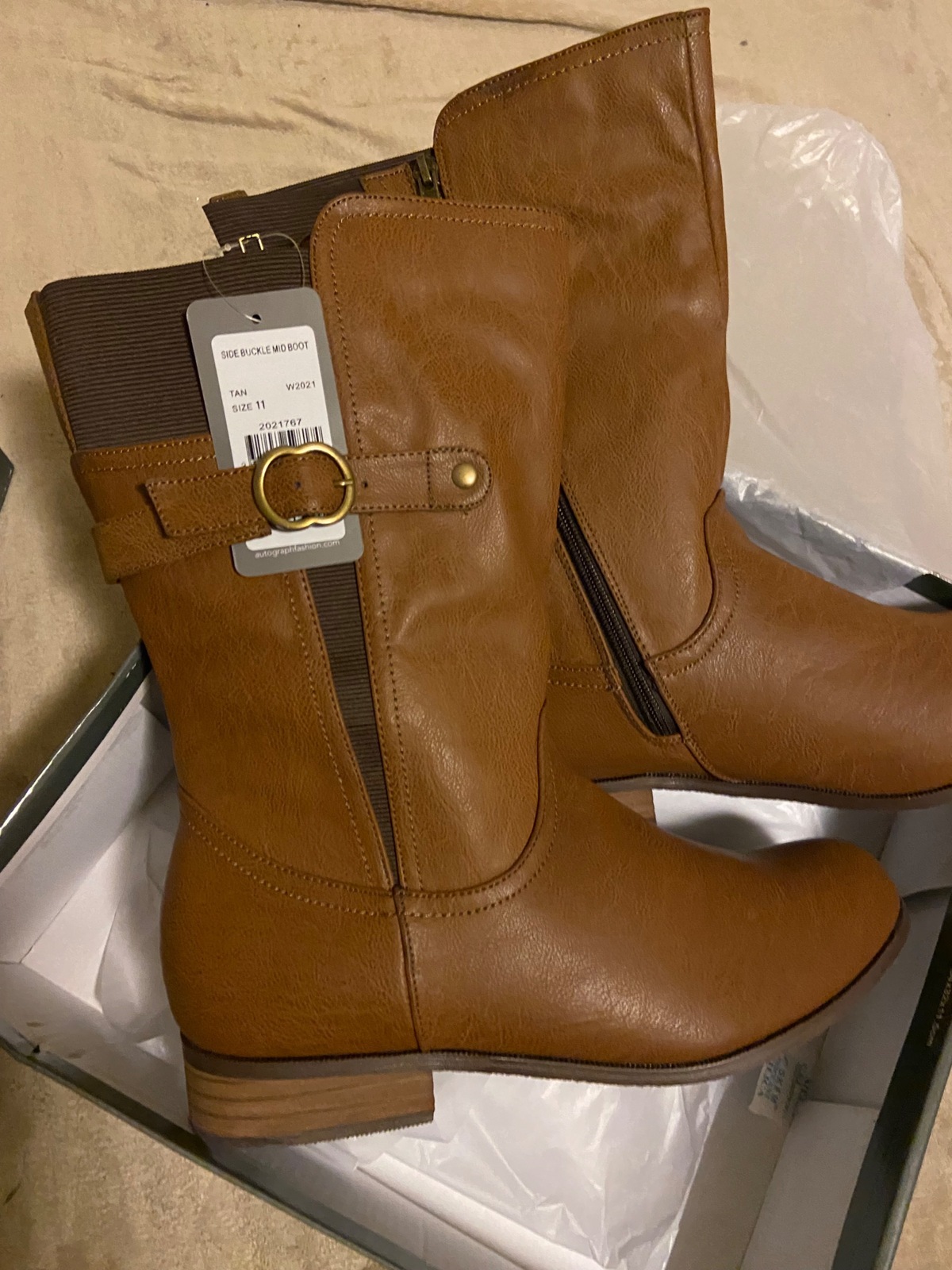 Elastic Side Flat Mid Ankle Boot. Size 11 BROWN