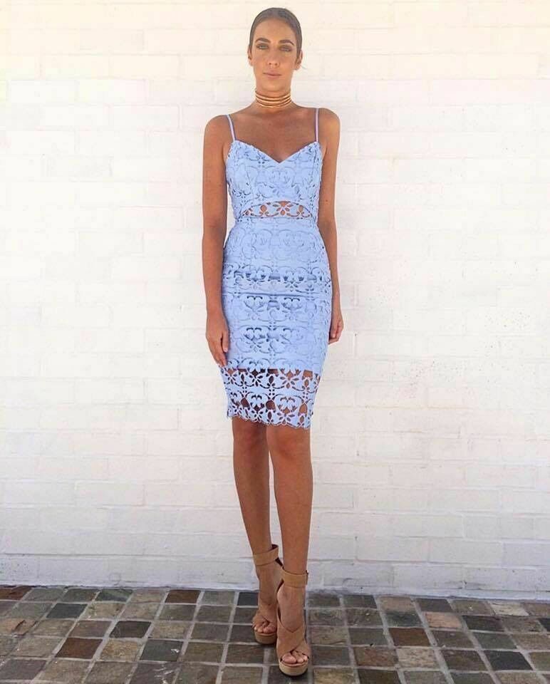 Size 38 (AU 10) baby blue lace midi dress with cut-out detail