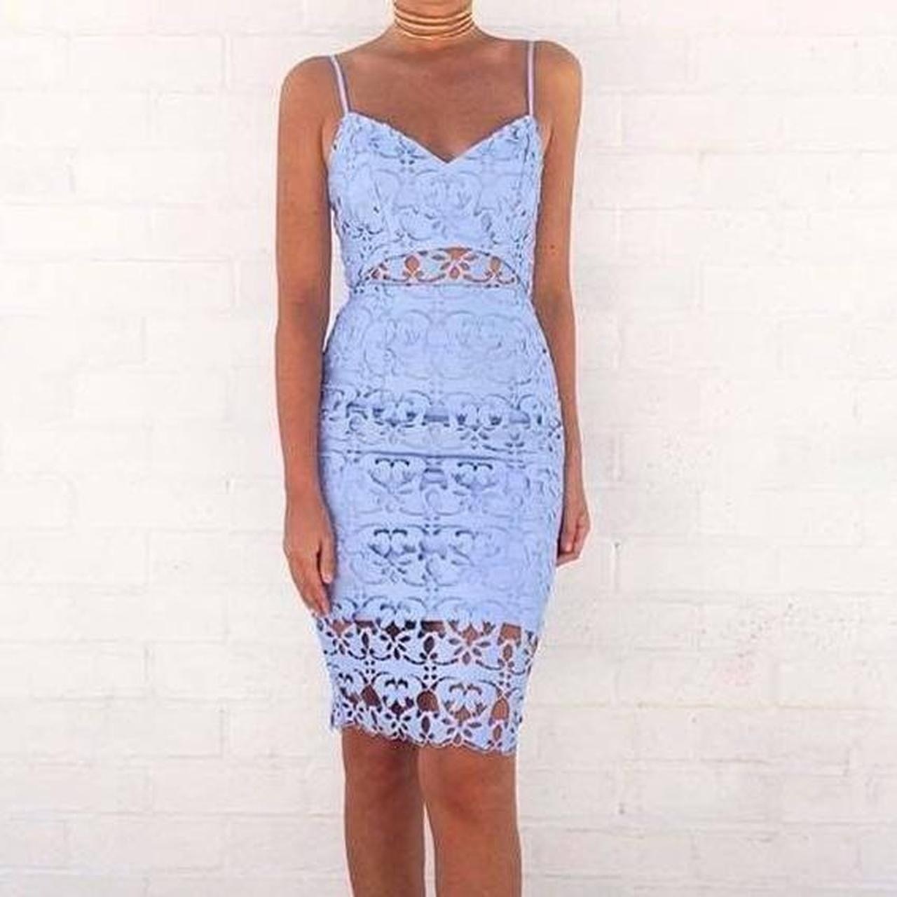 Size 38 (AU 10) baby blue lace midi dress with cut-out detail