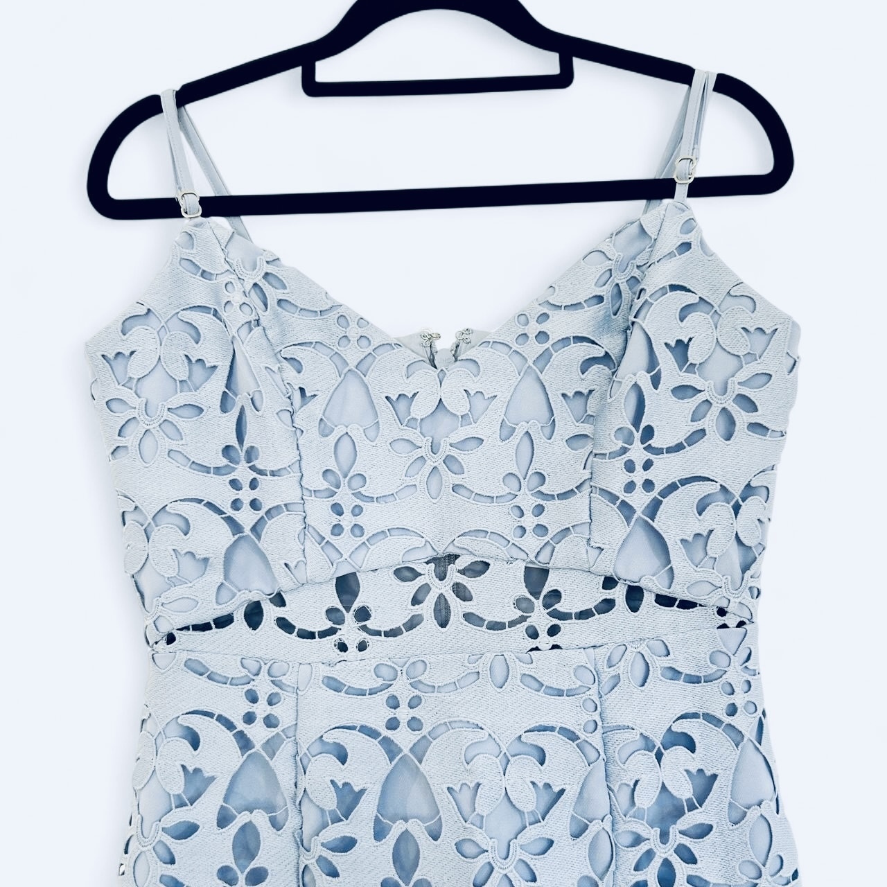 Size 38 (AU 10) baby blue lace midi dress with cut-out detail