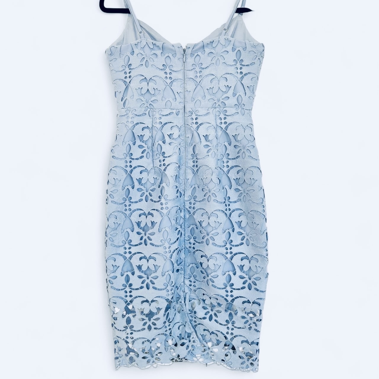 Size 38 (AU 10) baby blue lace midi dress with cut-out detail