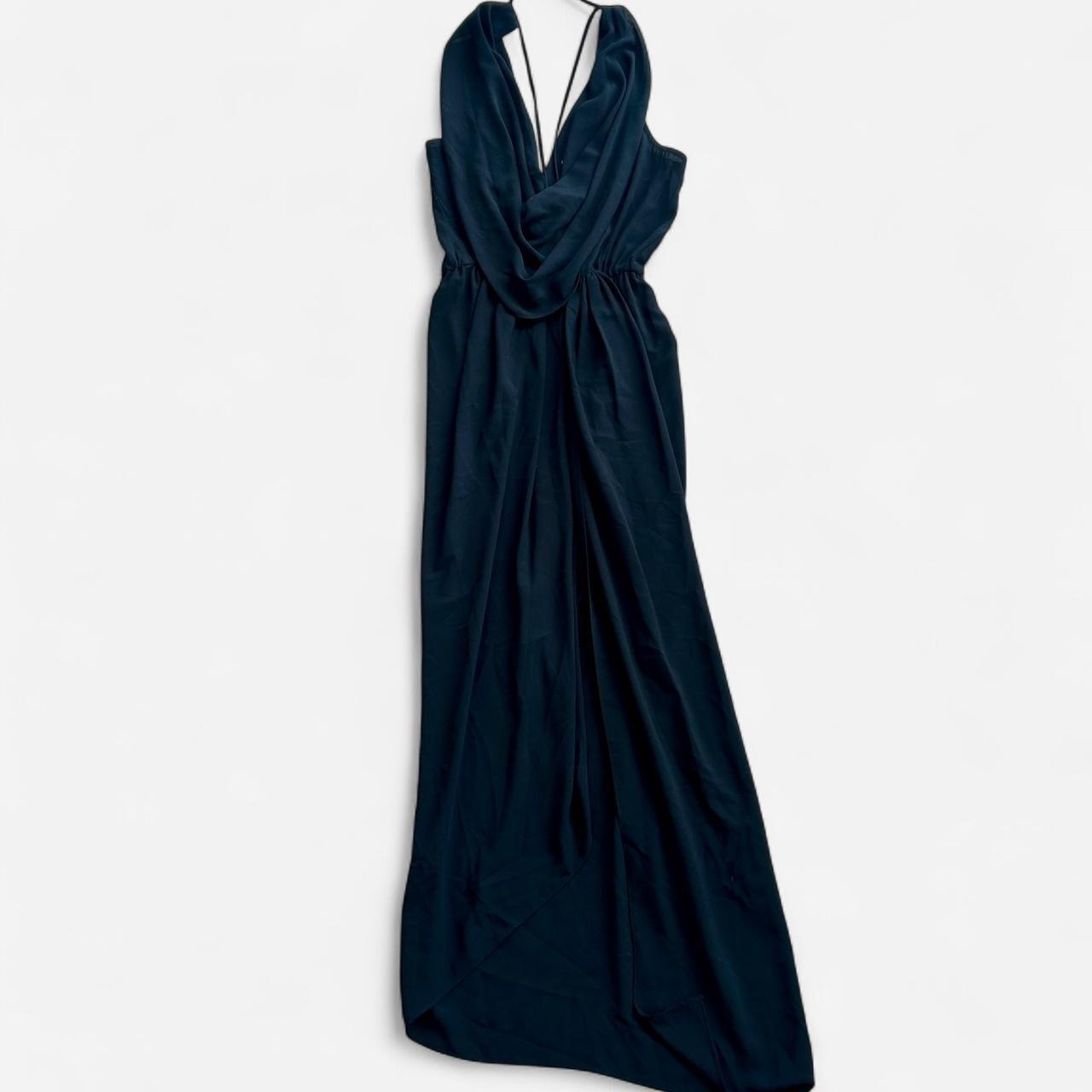 Size 8 black cowl neck dress with front split. 