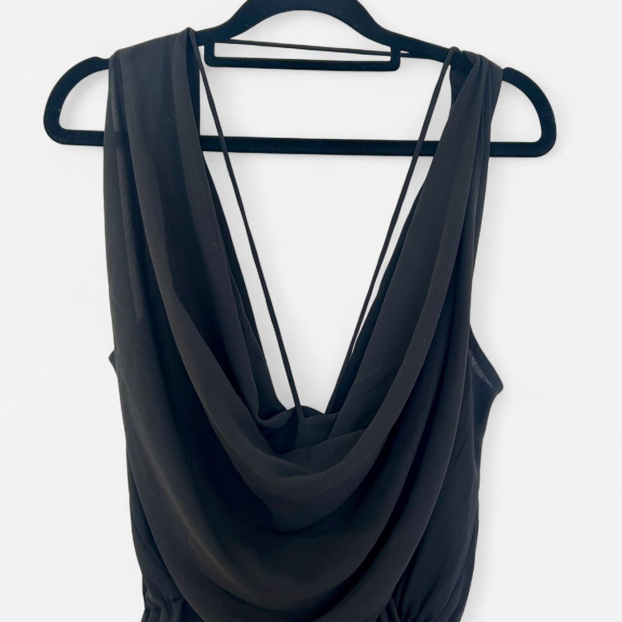 Size 8 black cowl neck dress with front split. 