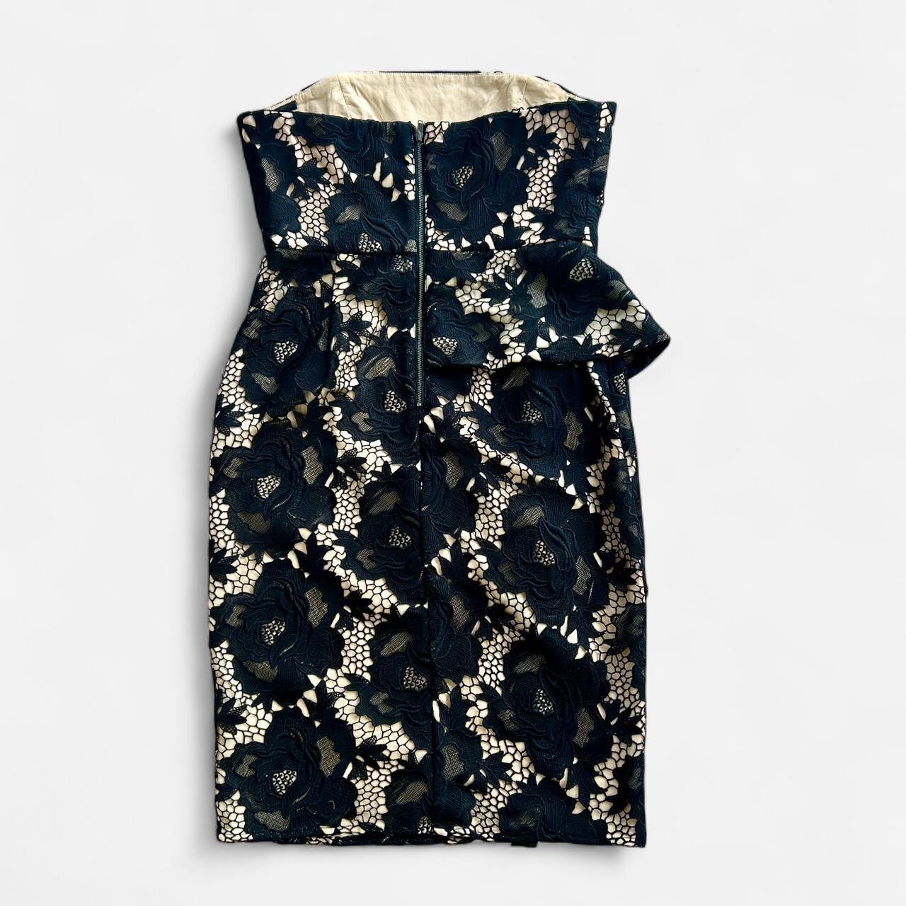 Size 10 black floral lace strapless with front slit and peplum.