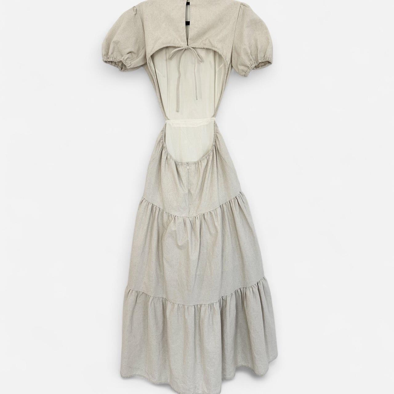 Size 8 Cream linen maxi dress with puffy sleeves