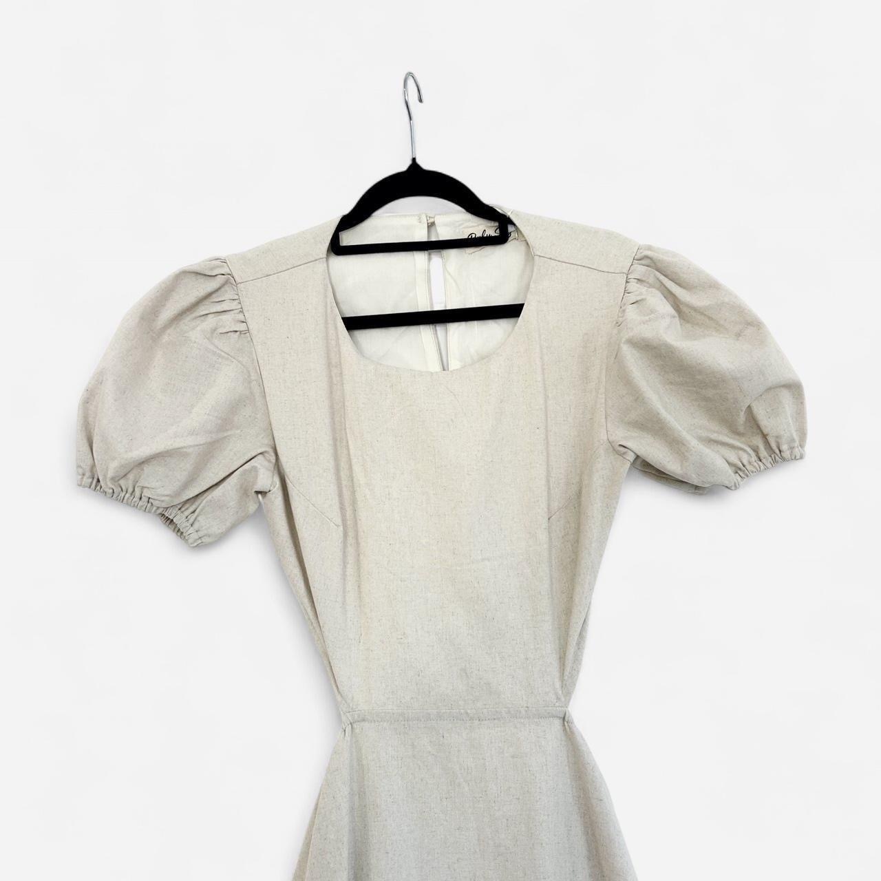 Size 8 Cream linen maxi dress with puffy sleeves